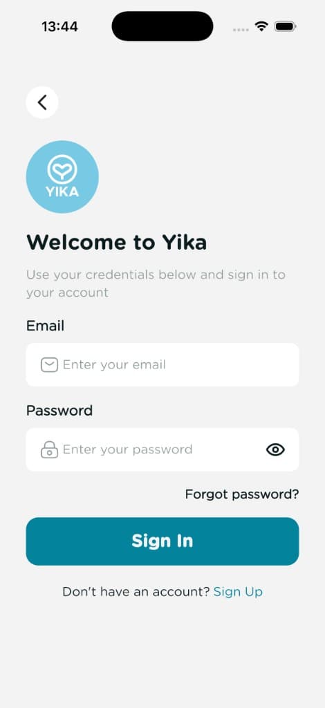 Yika app: sign in