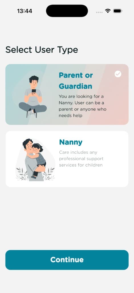 Yika app: select user type